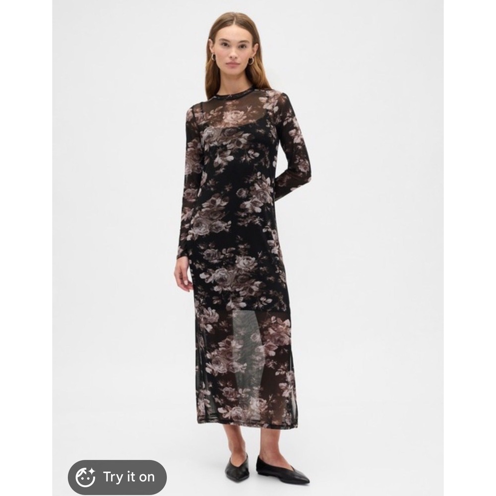Gap Lightweight Mesh Floral Long Sleeve Maxi Dress Size L